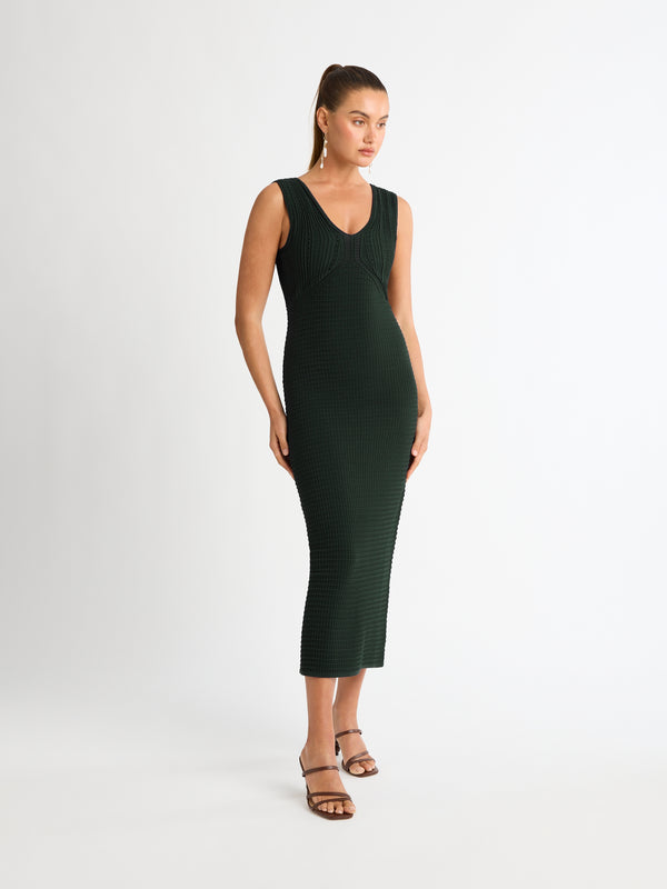 RONNY MIDI KNIT DRESS IN FOREST GREEN FRONT IMAGE