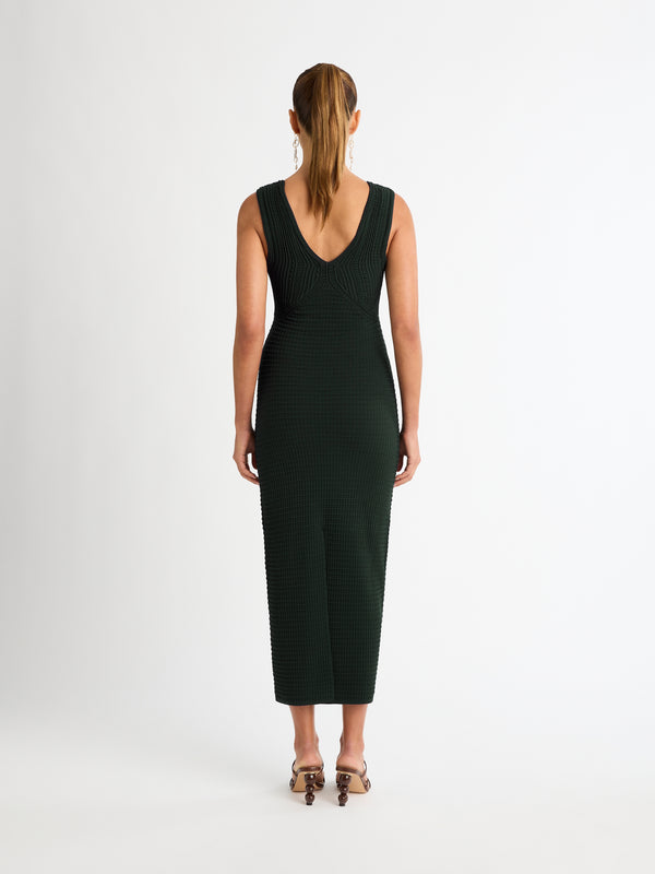RONNY MIDI KNIT DRESS IN FOREST GREEN BACK IMAGE