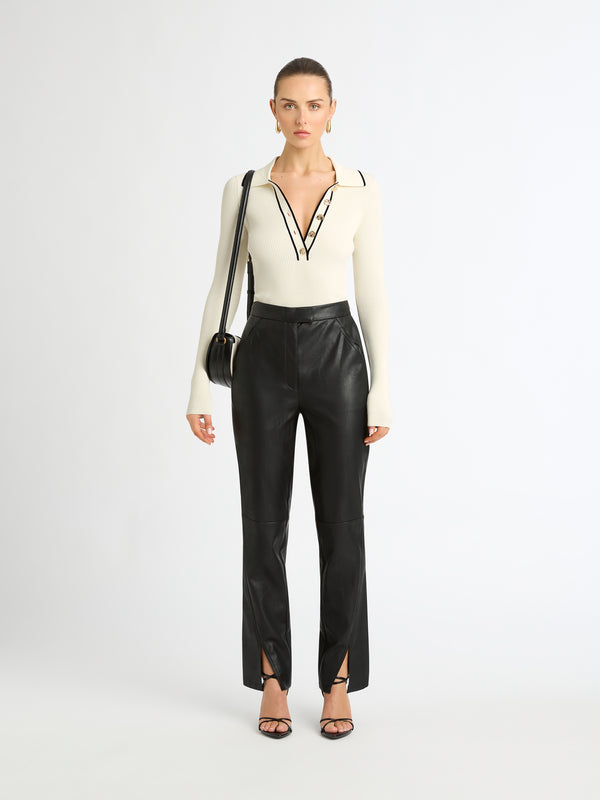 JAMIE FAUX LEATHER PANT IN BLACK FRONT IMAGE STYLED