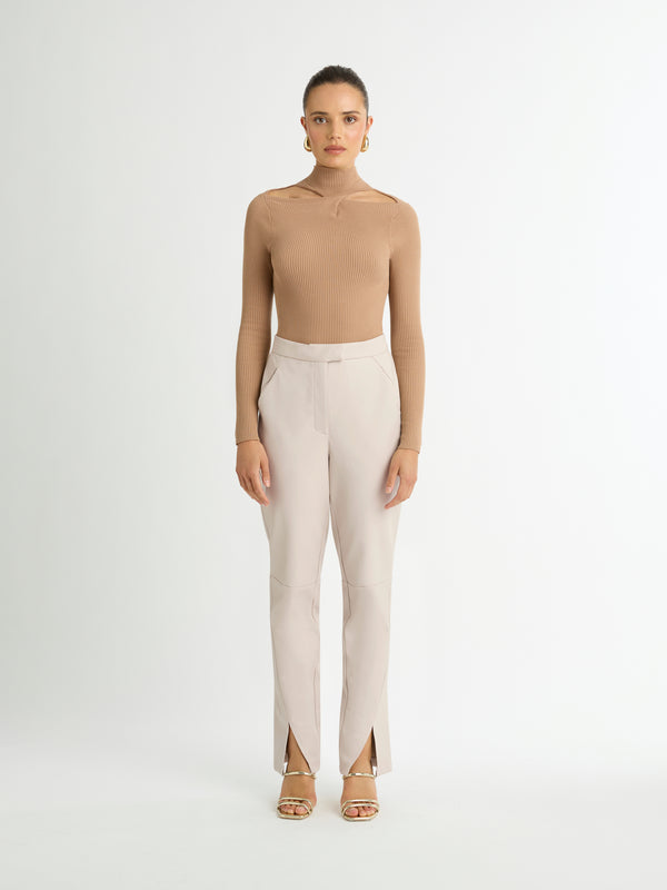 JAMIE FAUX LEATHER PANT IN BONE FRONT IMAGE