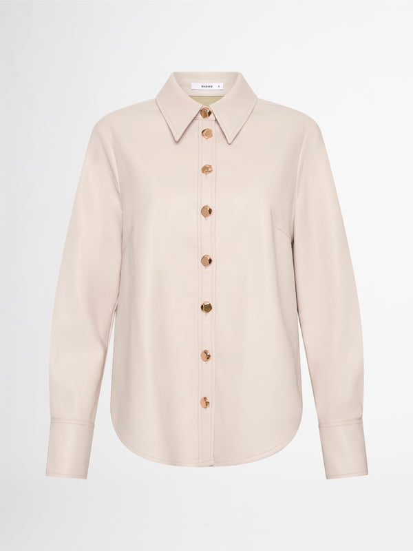 JAMIE FAUX LEATHER SHIRT IN ECRU GHOST IMAGE