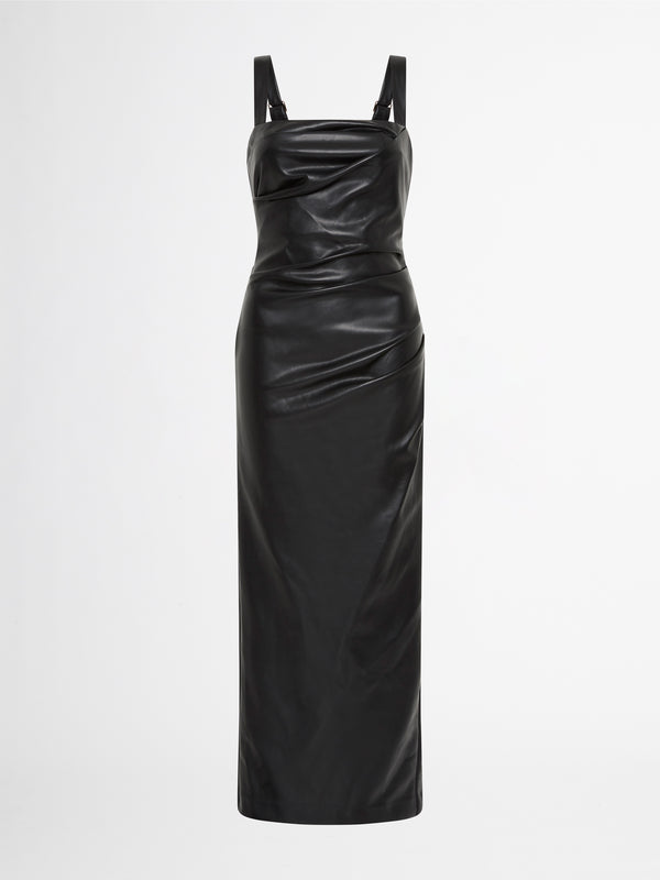 AMSTERDAM FAUX LEATHER MAXI DRESS IN BLACK GHOST IMAGE
