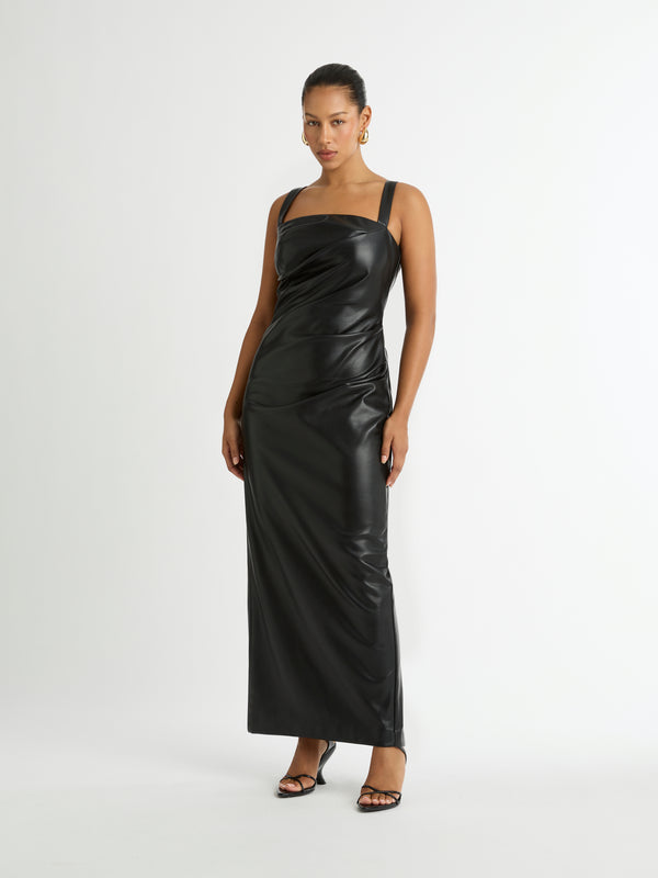 AMSTERDAM FAUX LEATHER MAXI DRESS IN BLACK FROM IMAGE YAZ