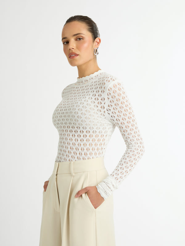 DIVISION KNIT TOP IN WHITE DETAILED IMAGE