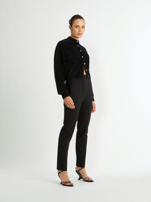GRADUATE KNIT CARDI IN BLACK FRONT IMAGE STYLED