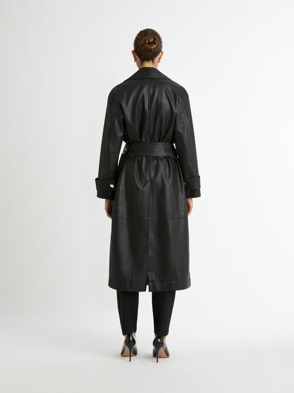 RAPTURE PU TRENCH IN BLACK BACK IMAGE