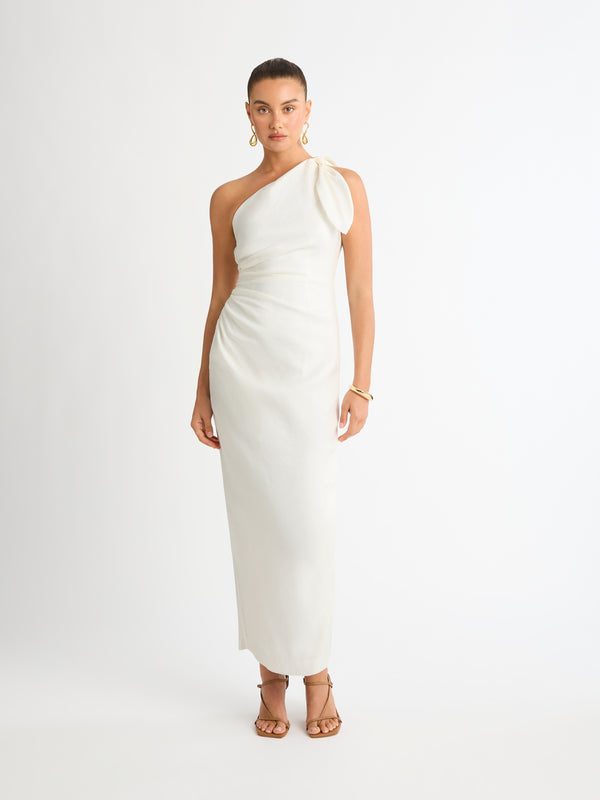 KENNEDY MIDI DRESS IN WHITE FRONT IMAGE