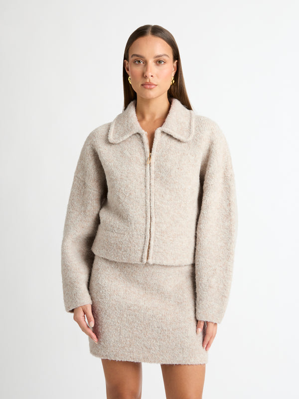 ALAIA KNIT JACKET IN OAT  DETAILED IMAGE
