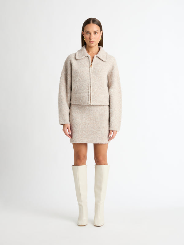 ALAIA KNIT JACKET IN OAT FRONT IMAGE