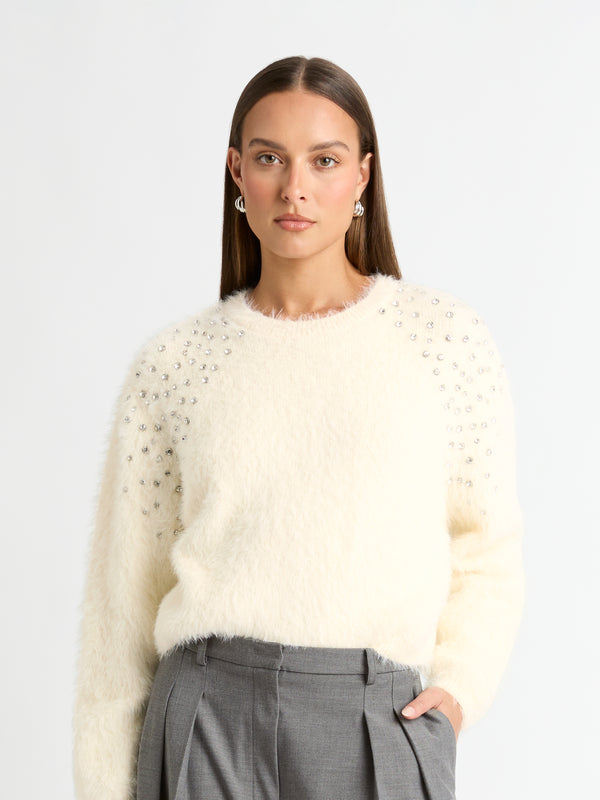 AMARA KNIT JUMPER WITH DIAMONTE CRYSTALS AT SHOULDER DETAILED FRONT IMAGE