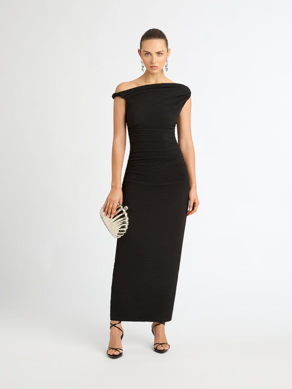 ATHENA DRESS IN BLACK FRONT STYLED IMAGE