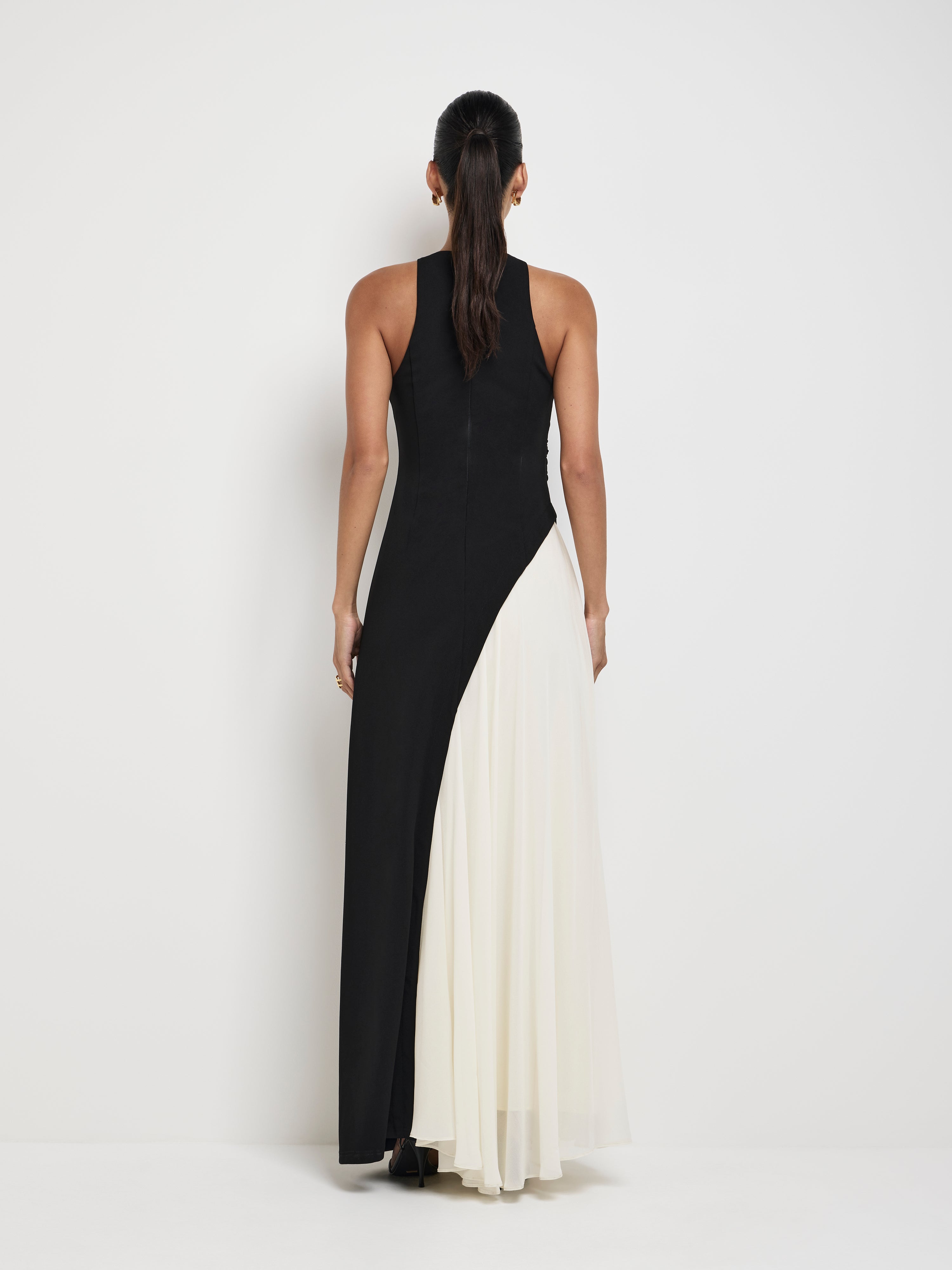 Bianca Dress Black/Cream | Asymmetrical Gown | SHEIKE