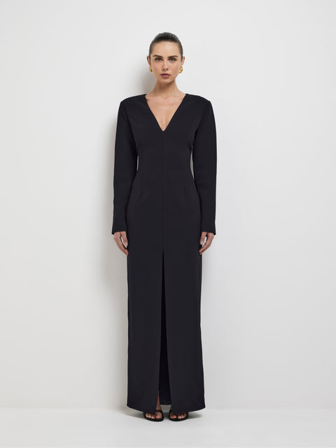 Solene | Black High-Neck Maxi Dress With Wrap And Drape Detail main image 0