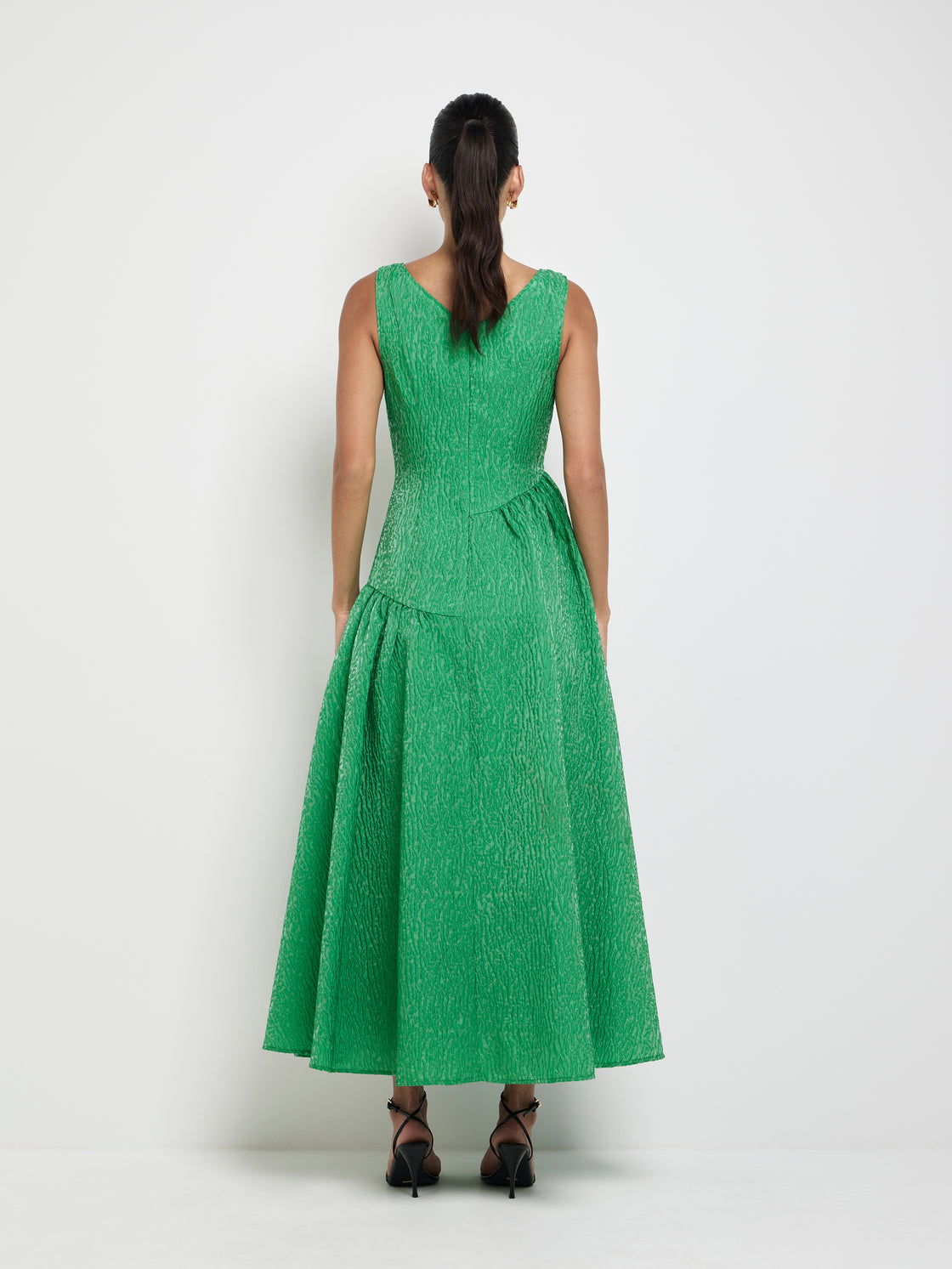 Alia Dress Green | Full Skirt Midi Dress | SHEIKE