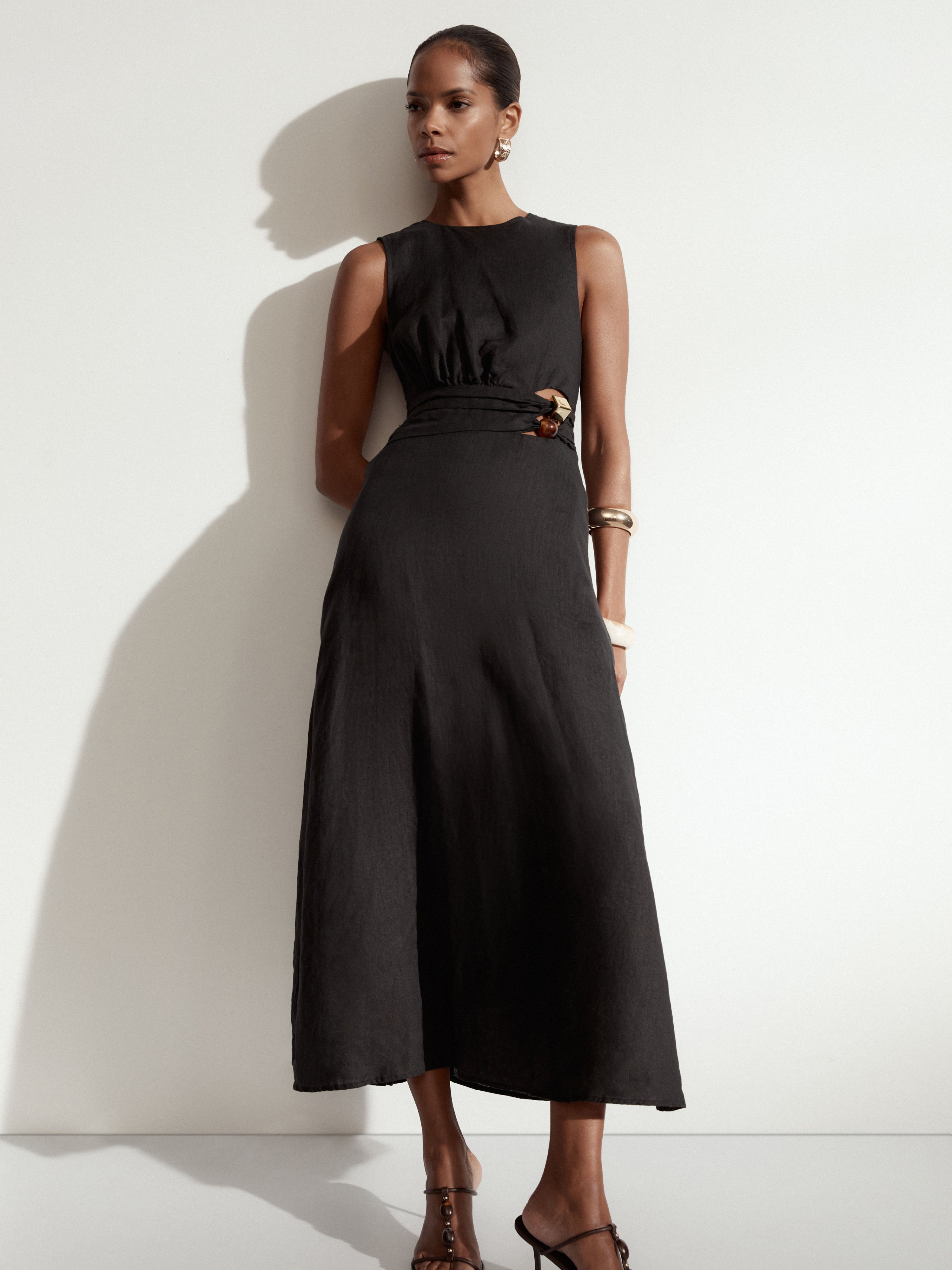 Luna Midi Dress Black | Linen Dress