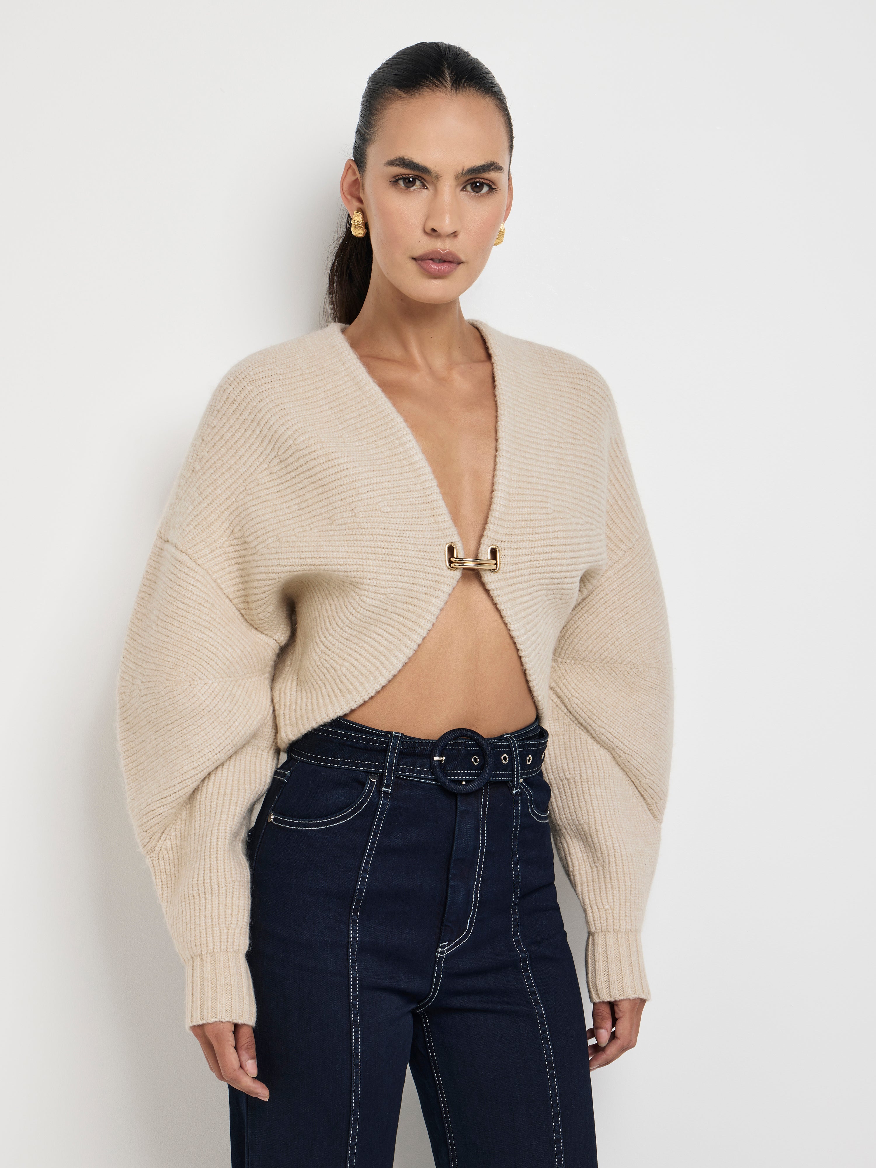 Camille Crop Cardi Oatmeal | Knit Cardigan | SHEIKE