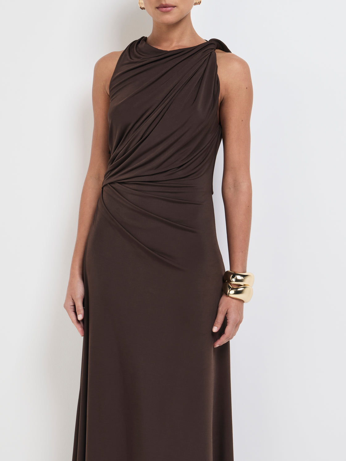 Crossroad Geometric Midi Dress Chocolate