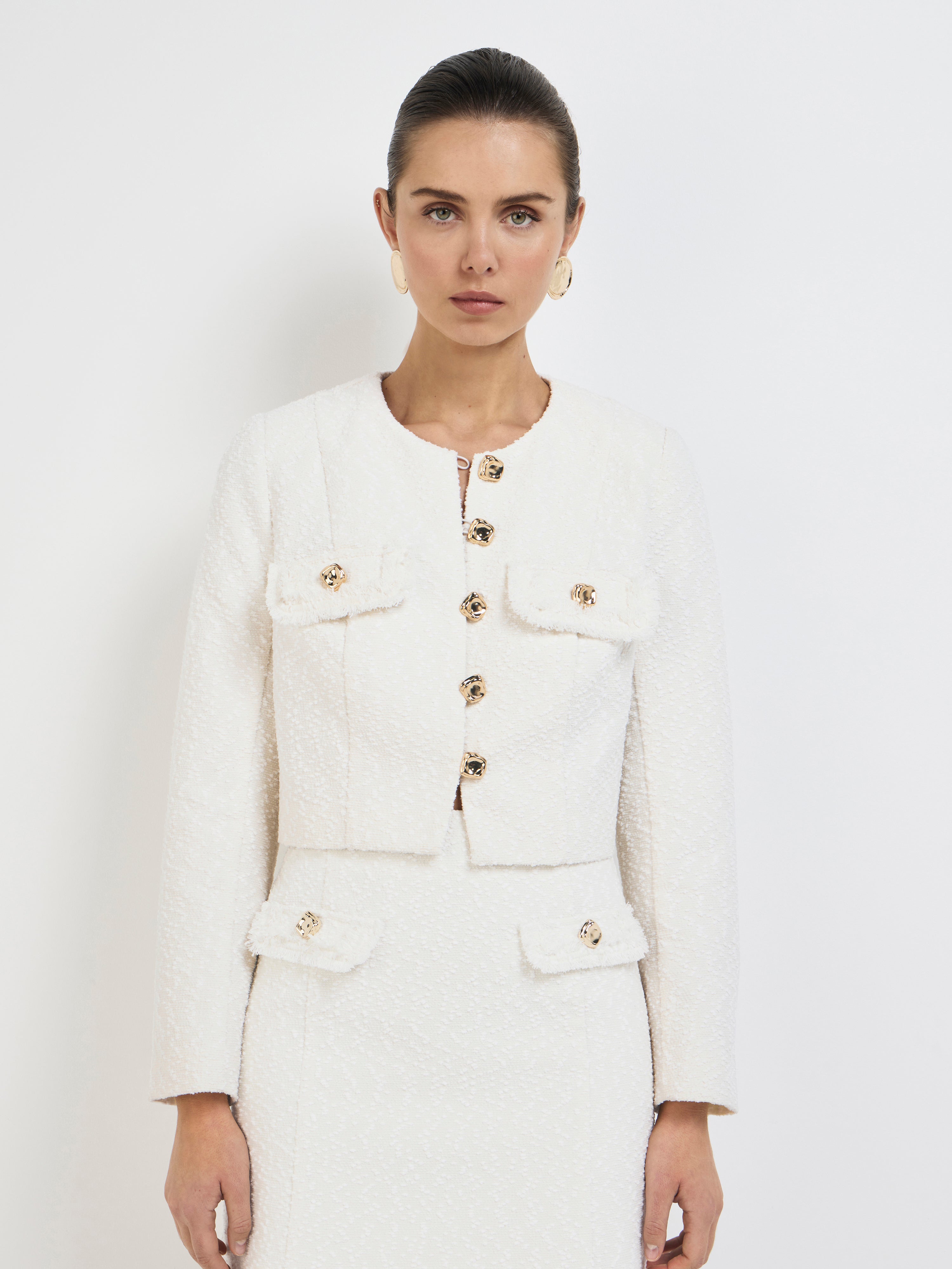 Audrey Jacket Ivory | Tweed Cropped Jacket | SHEIKE