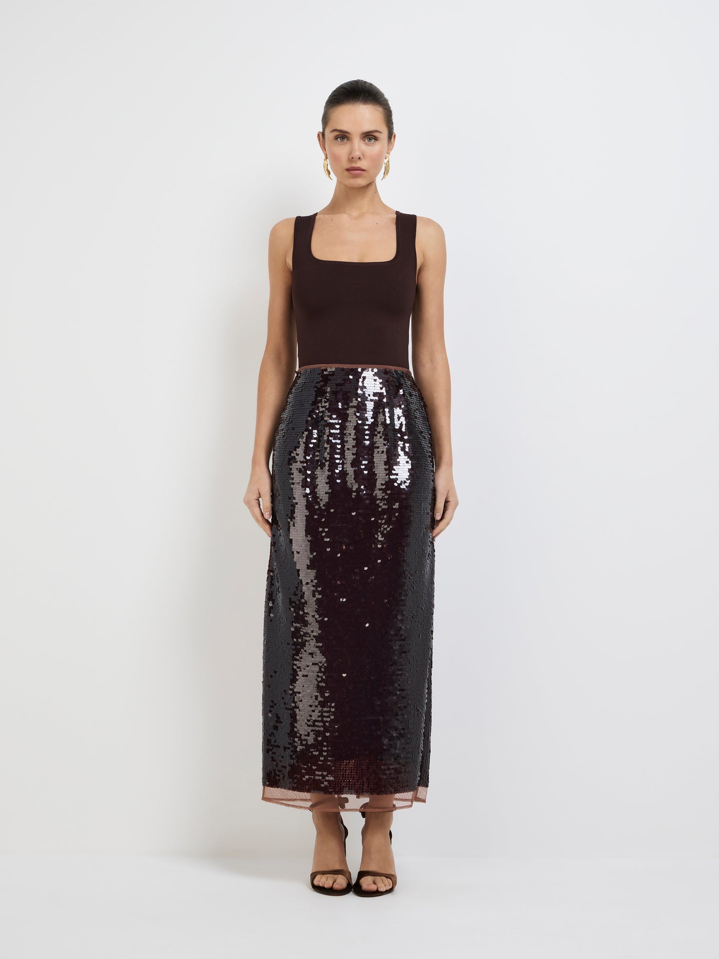 Valerie Midi Skirt Chocolate Sequin Skirt SHEIKE — free download