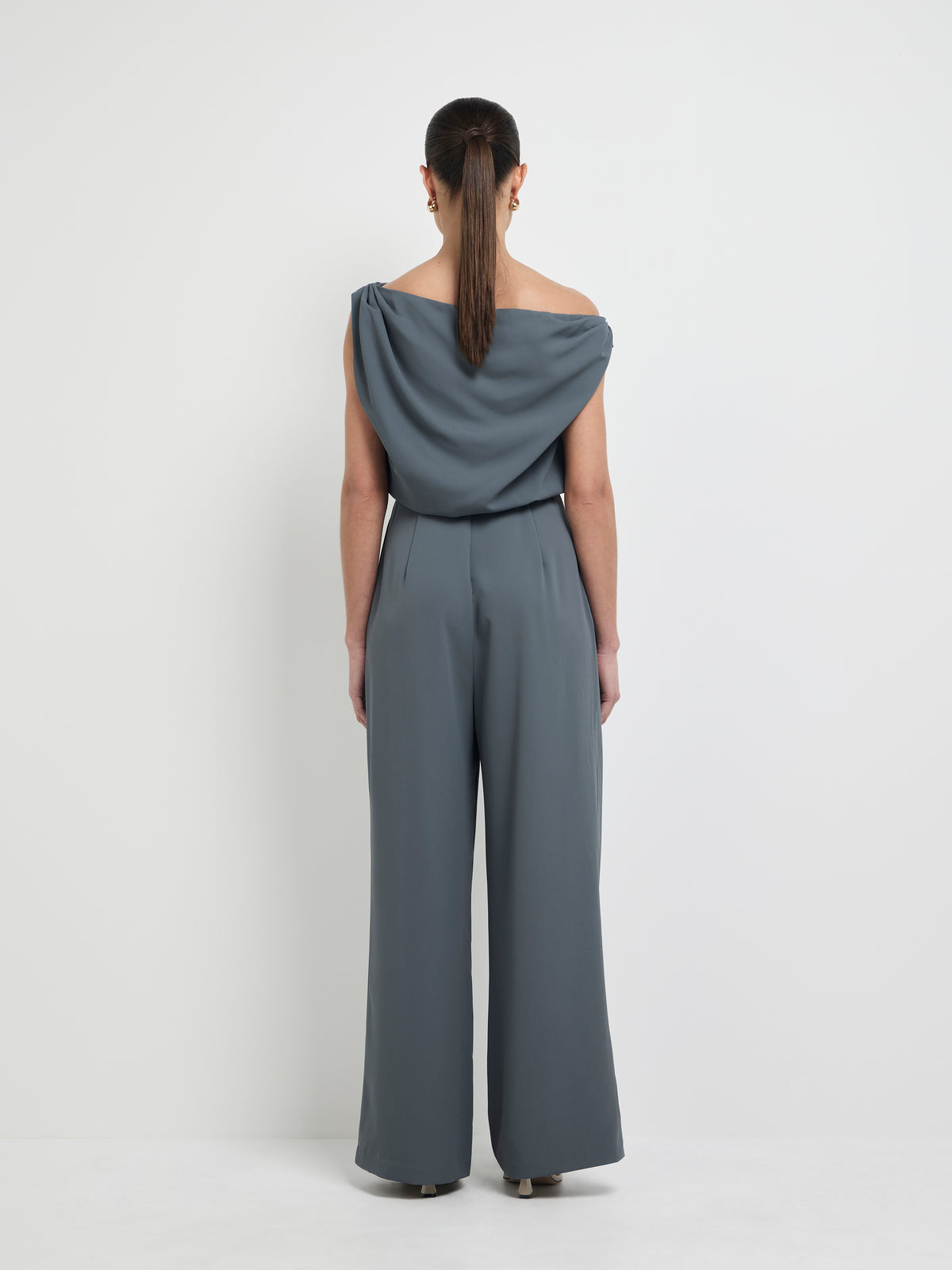 Adeline Jumpsuit Anthracite | Asymmetric Neckline Jumpsuit | SHEIKE