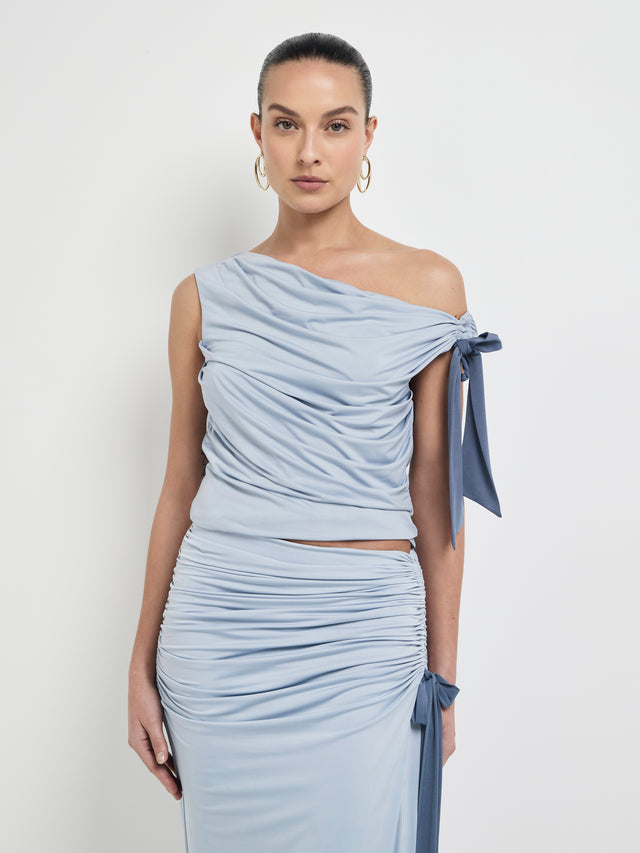 Leon Top Ice Blue | Asymmetrical Bow Top | SHEIKE