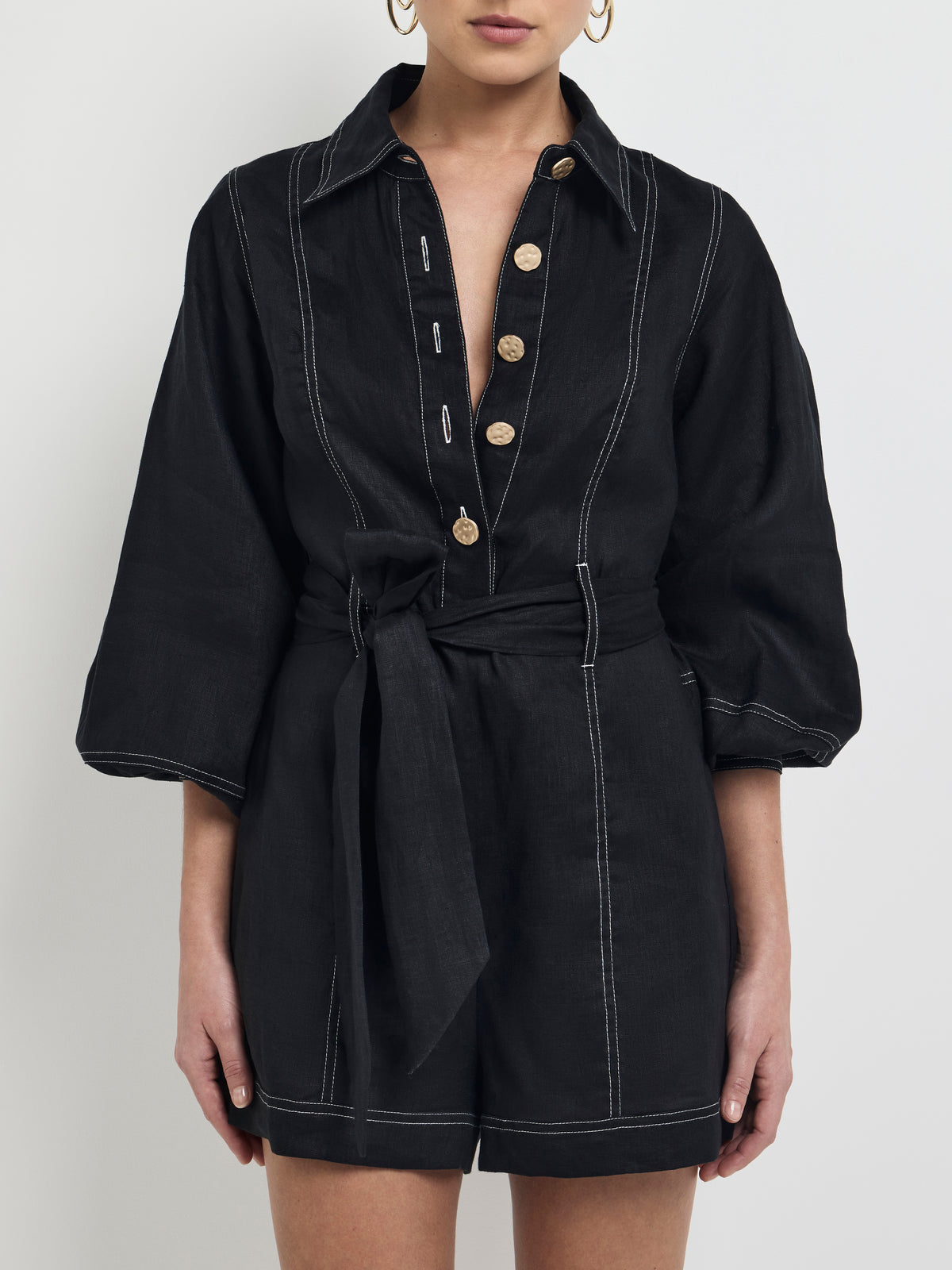 Anna Playsuit Black | Linen Playsuit | SHEIKE