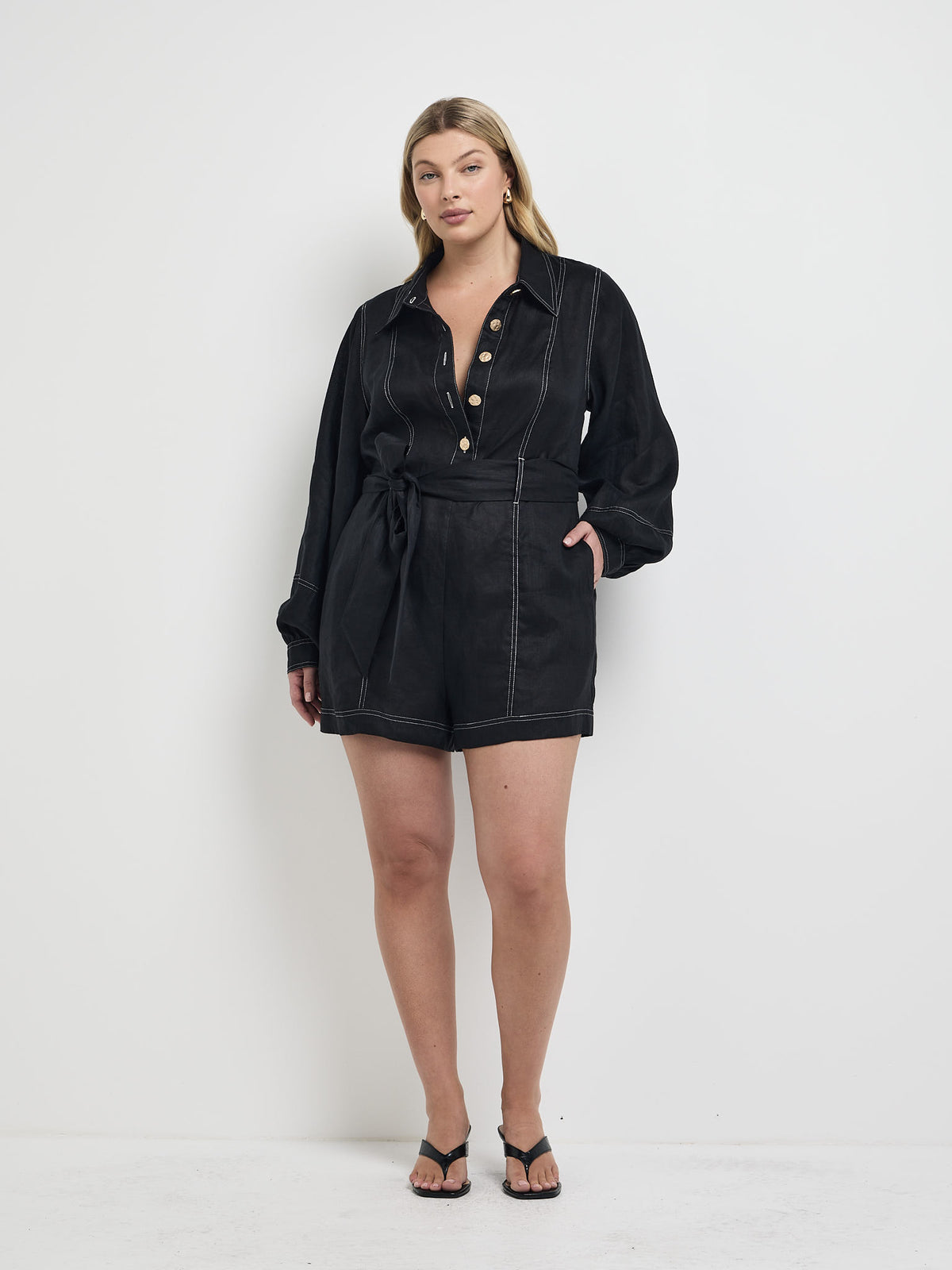 Anna Playsuit Black | Linen Playsuit | SHEIKE
