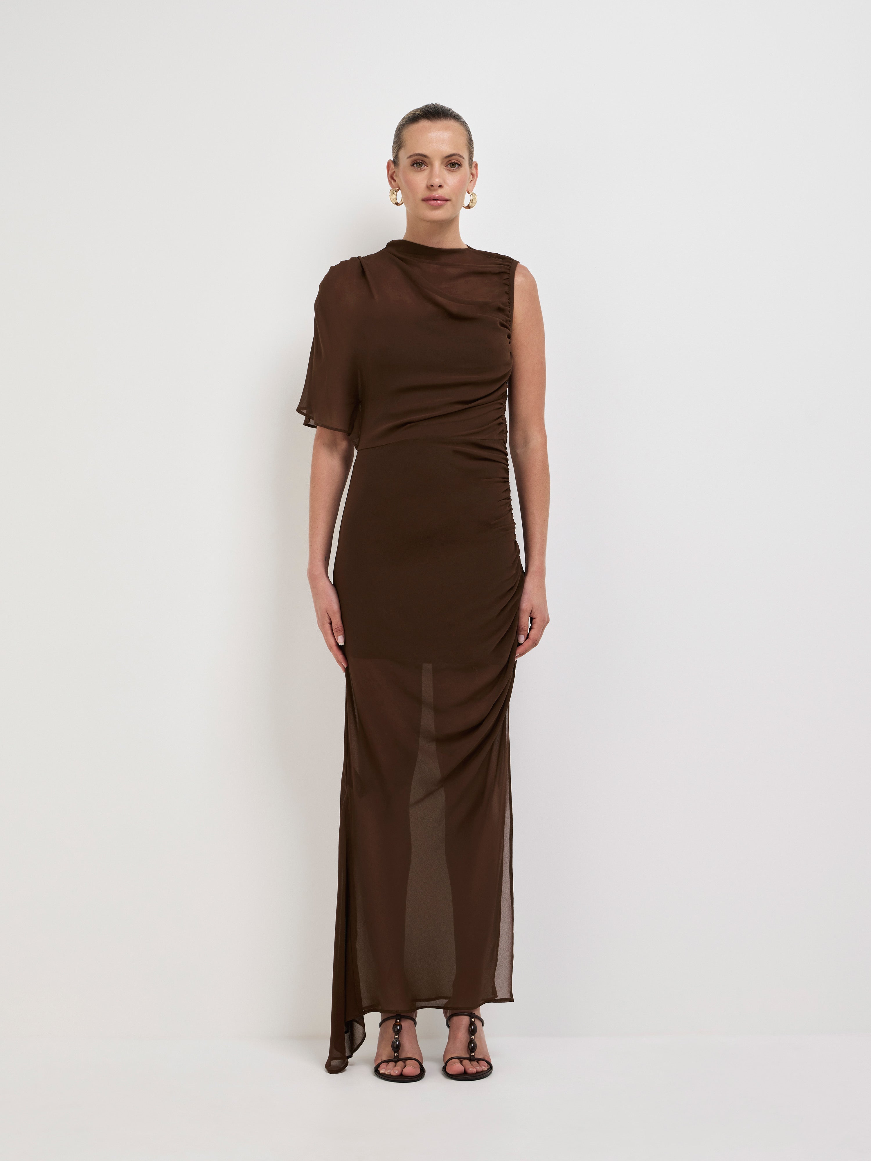 Davies Maxi Dress Chocolate | Chiffon Maxi Dress | SHEIKE