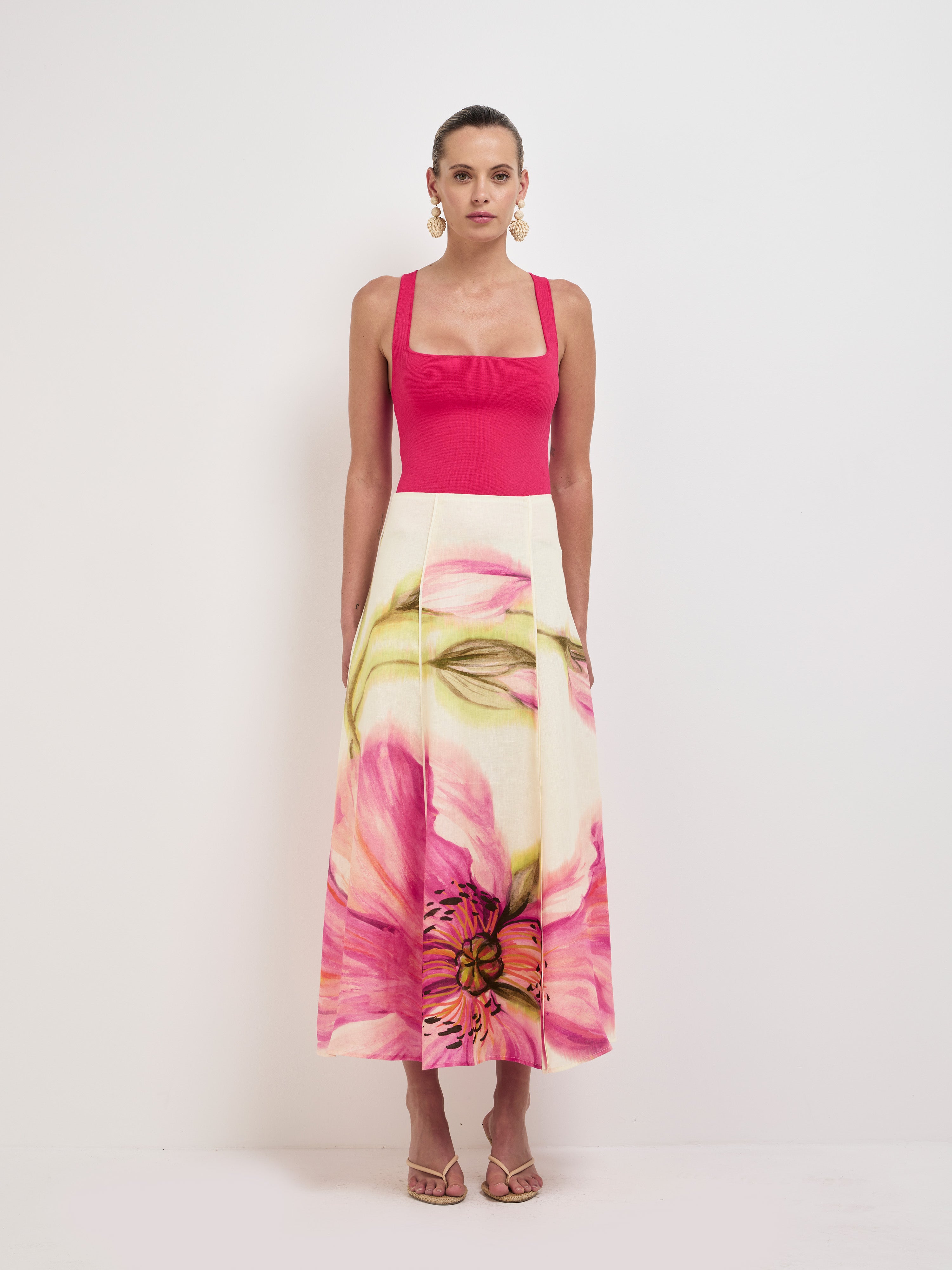 Poppy Midi Skirt Floral | 100% Linen Skirt | SHEIKE