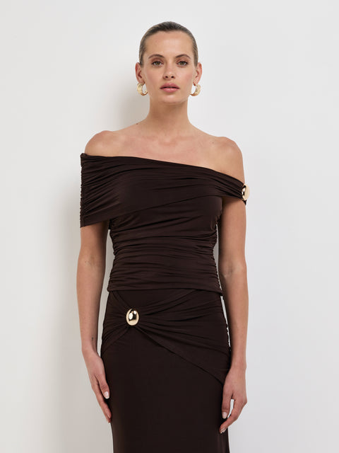 Marta Top Brown | Off-Shoulder Top | SHEIKE