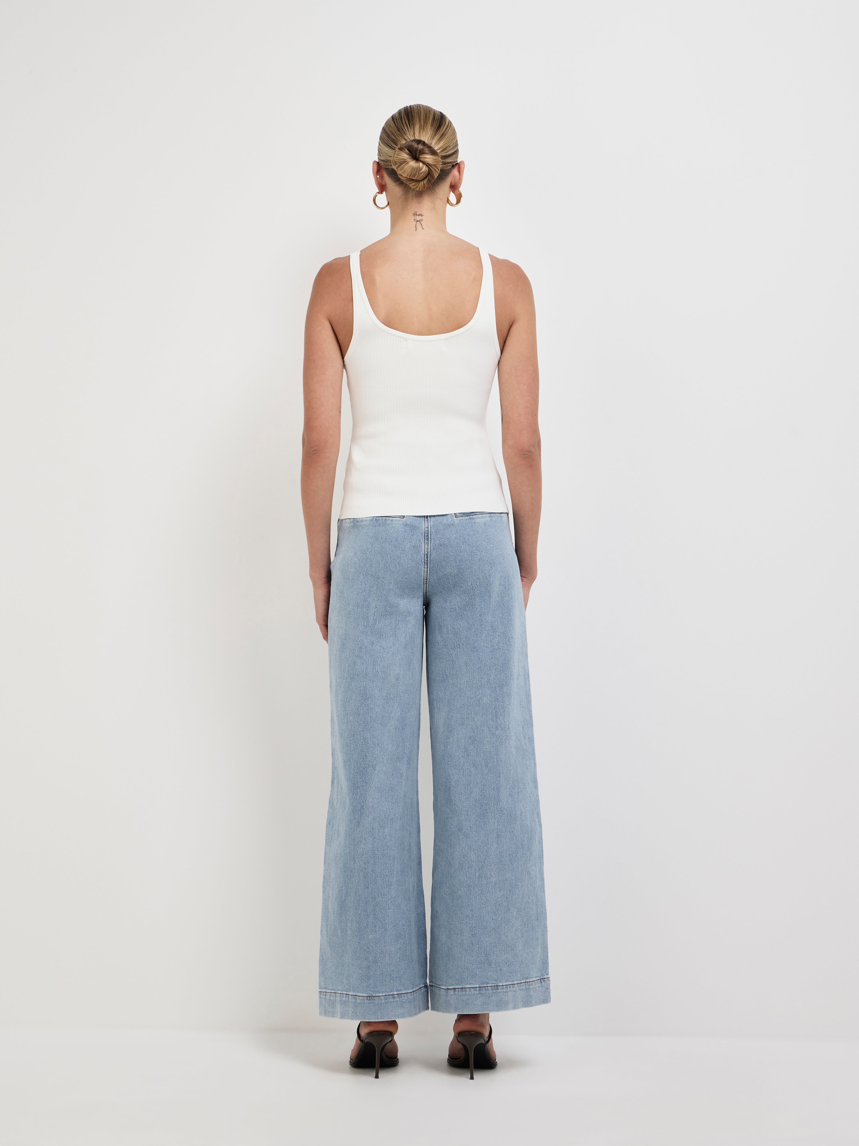 Tate Knit Top White | Ribbed Singlet | SHEIKE