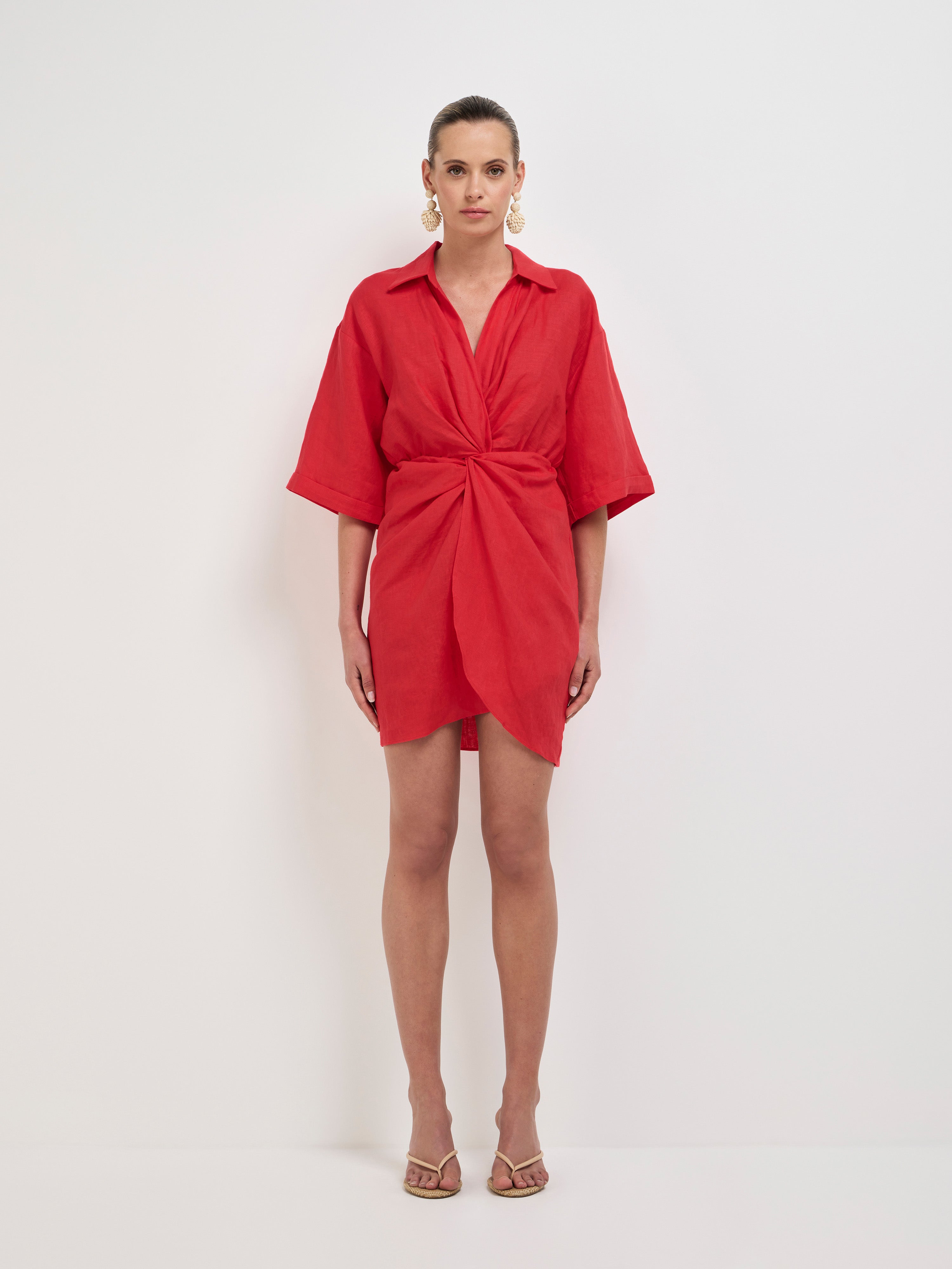 Evie Linen Dress Red | Mini Shirt Dress | SHEIKE