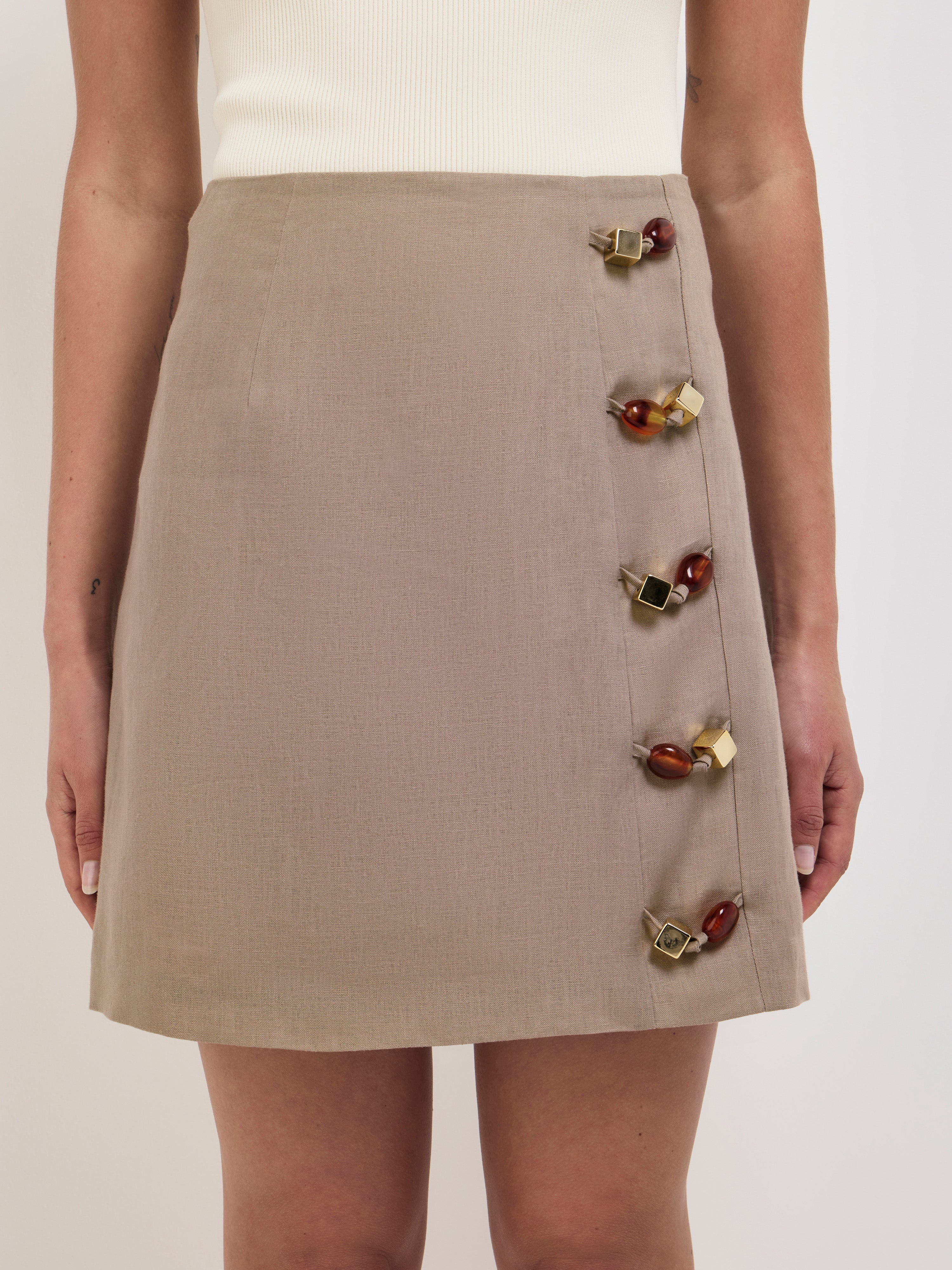 Alexa Mini Skirt Mushroom | 100% Linen Skirt | SHEIKE