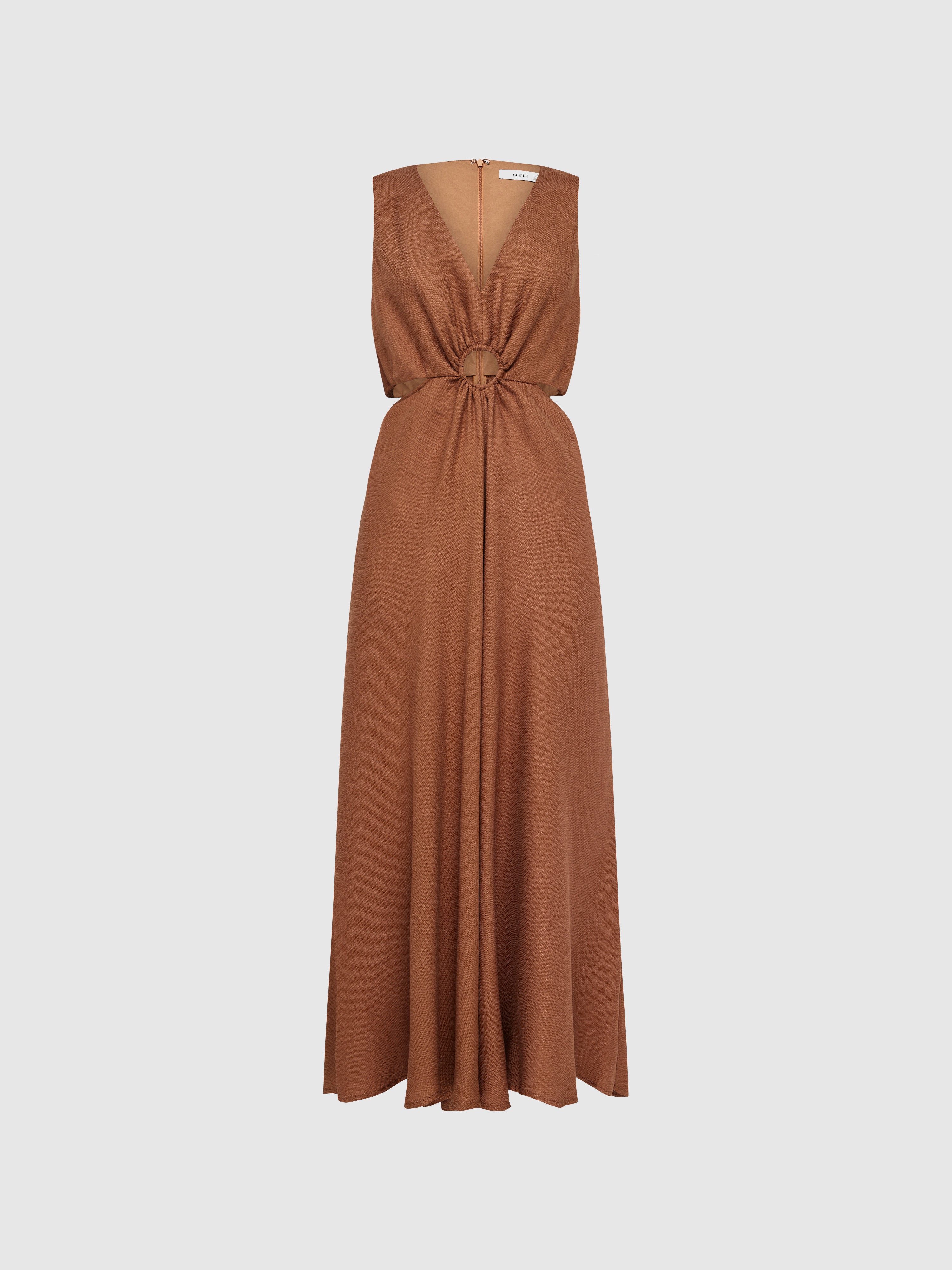 Nomi Midi Dress Caramel | Cutout Midi Dress | SHEIKE