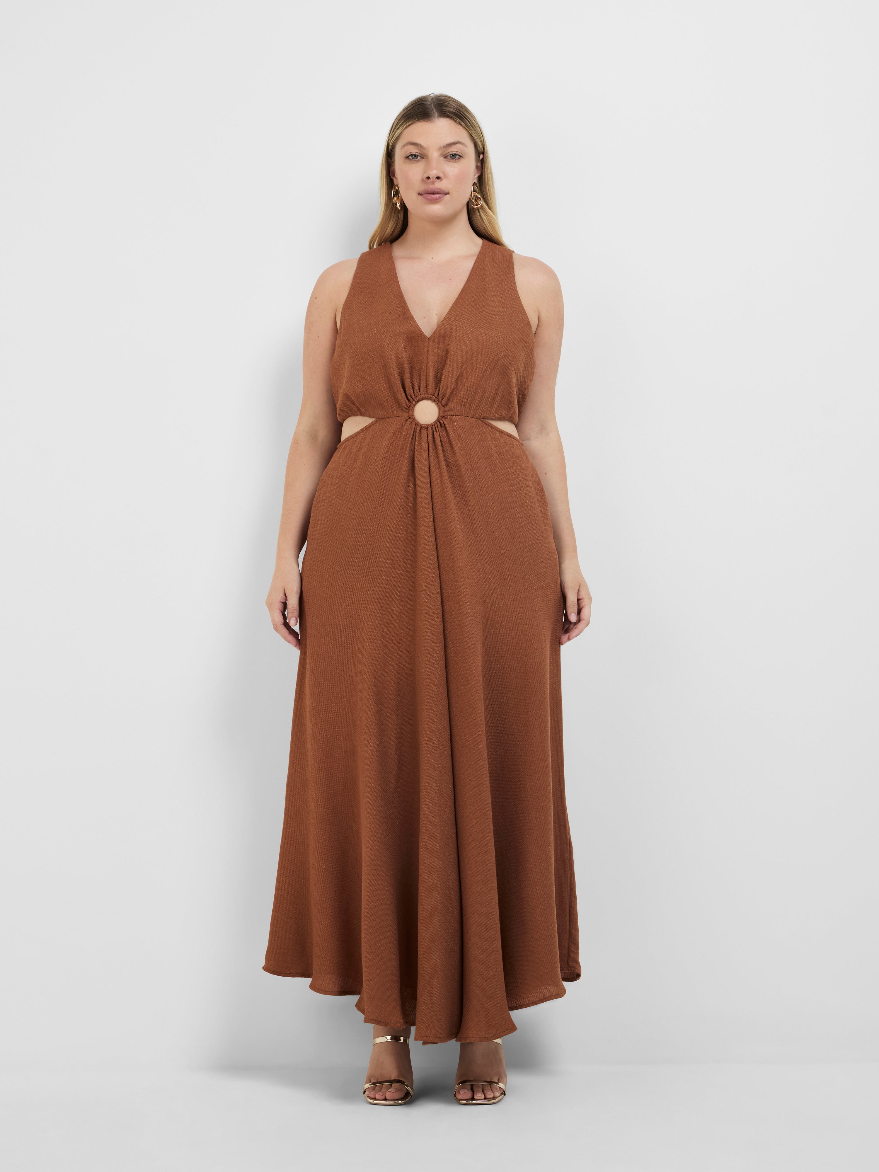 Nomi Midi Dress Caramel | Cutout Midi Dress | SHEIKE