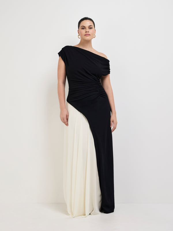 Size12 SHEIKE Celine Maxi Dress Black White 1008189 Front Image