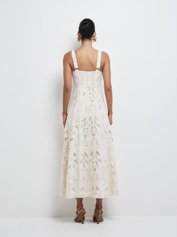 SHEIKE Tropics Embroidered Midi Dress White 1008199 Back Image