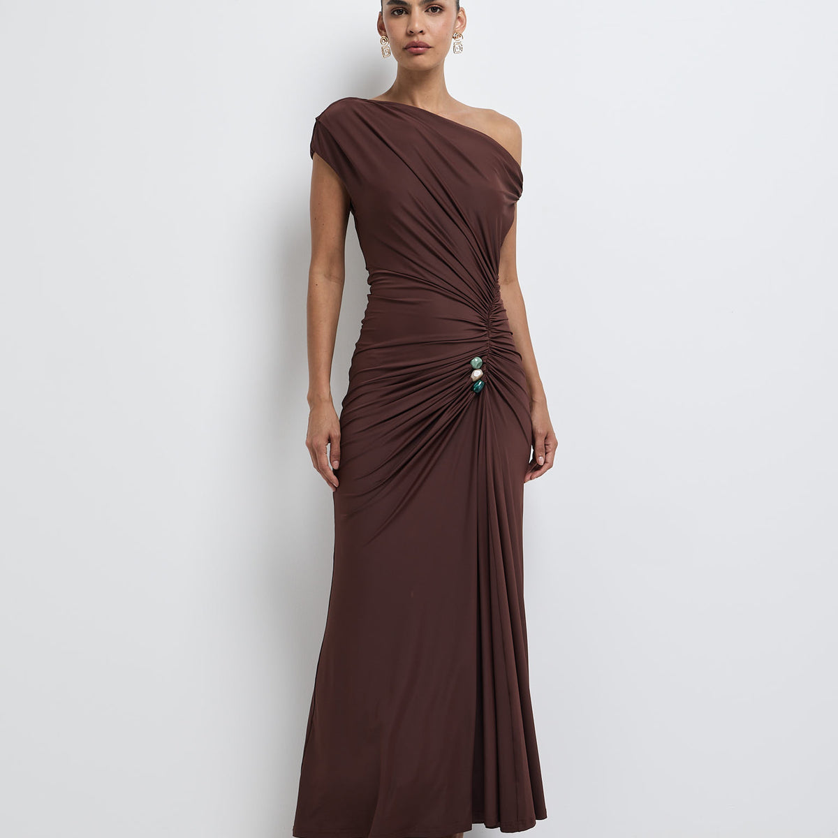 Genie Maxi Dress - Off The Shoulder Dress in Chocolate main image 1