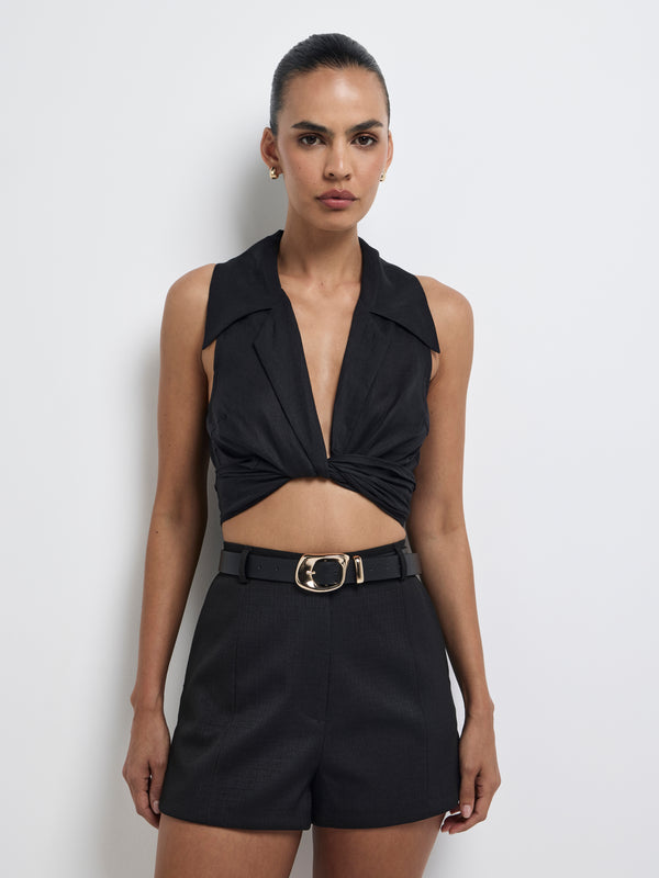 Size8 SHEIKE Frankie Linen Top Black 1008226 Detail Image