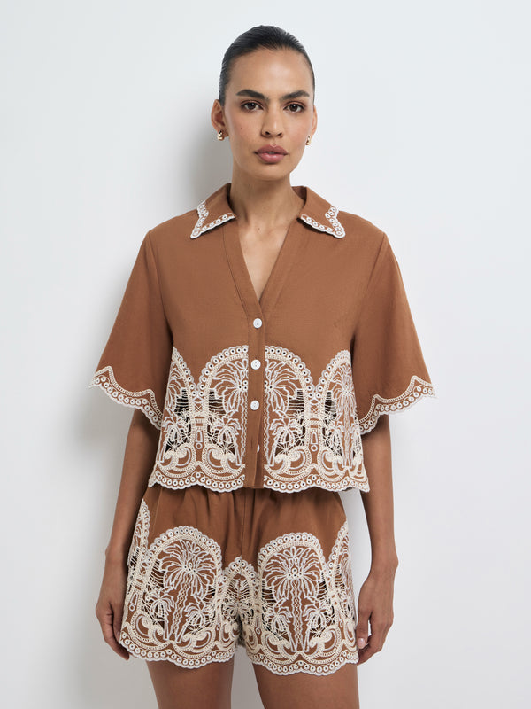 Size8 SHEIKE Palom a Embroidered Shirt Brown 1008228 Detail Image