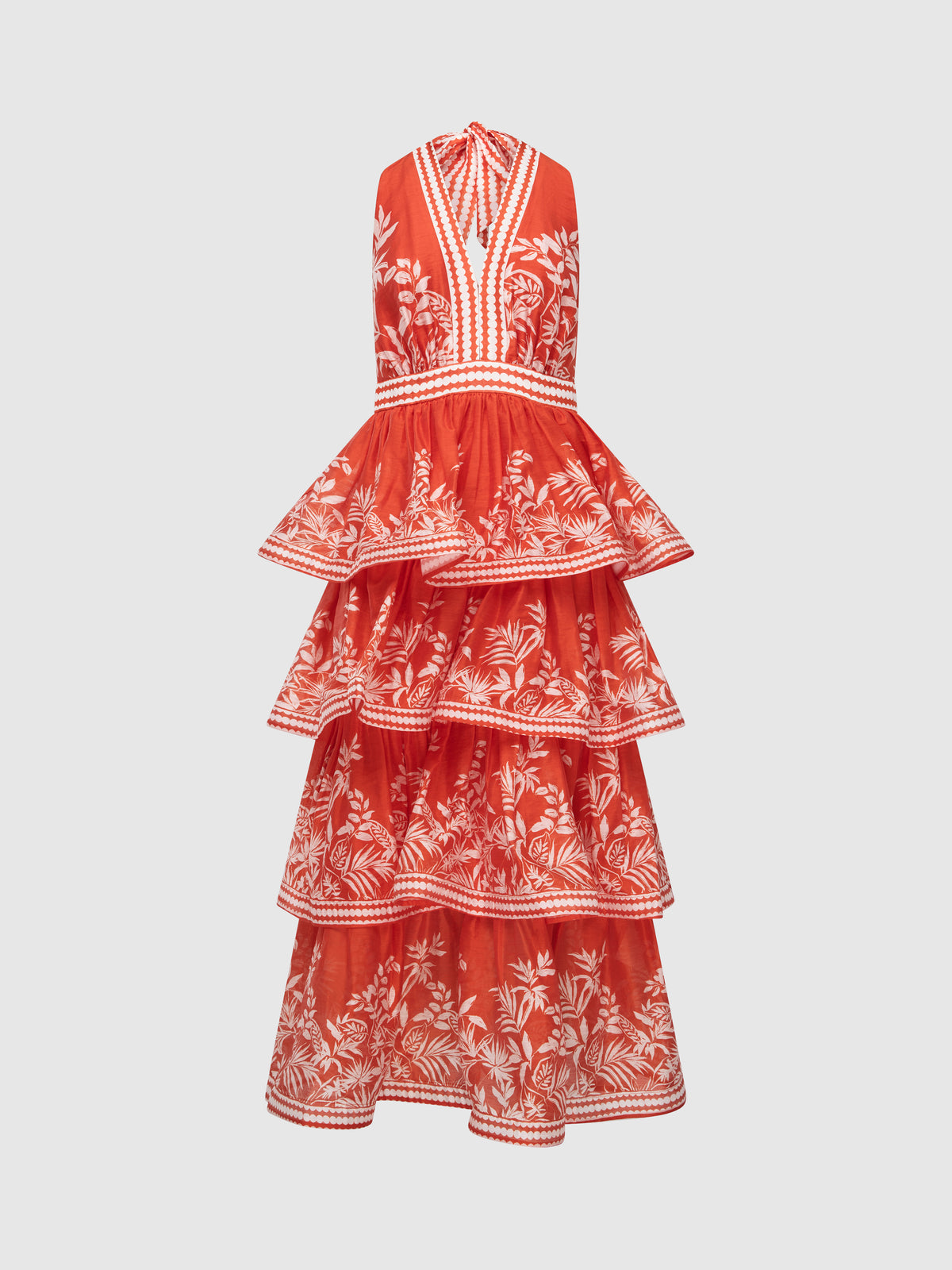Ravello Dress Red Floral | Printed Tiered Halter Midi | SHEIKE