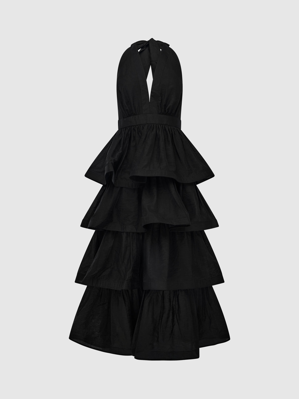 Ravello Dress Black | Tiered Halter Midi | SHEIKE