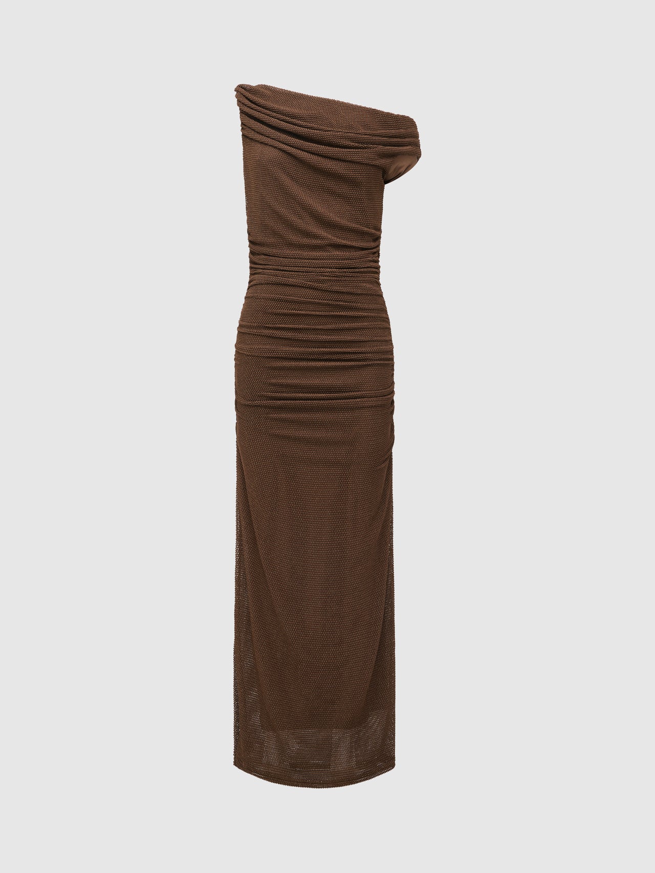 PADDED SHOULDER CONTRAST FABRIC MAXI DRESS - MOCHA main image 0
