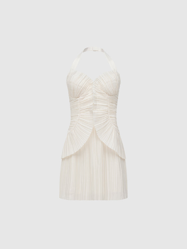 SHEIKE Soraya Pleated Mini Dress Ivory 1008335 Ghost Image