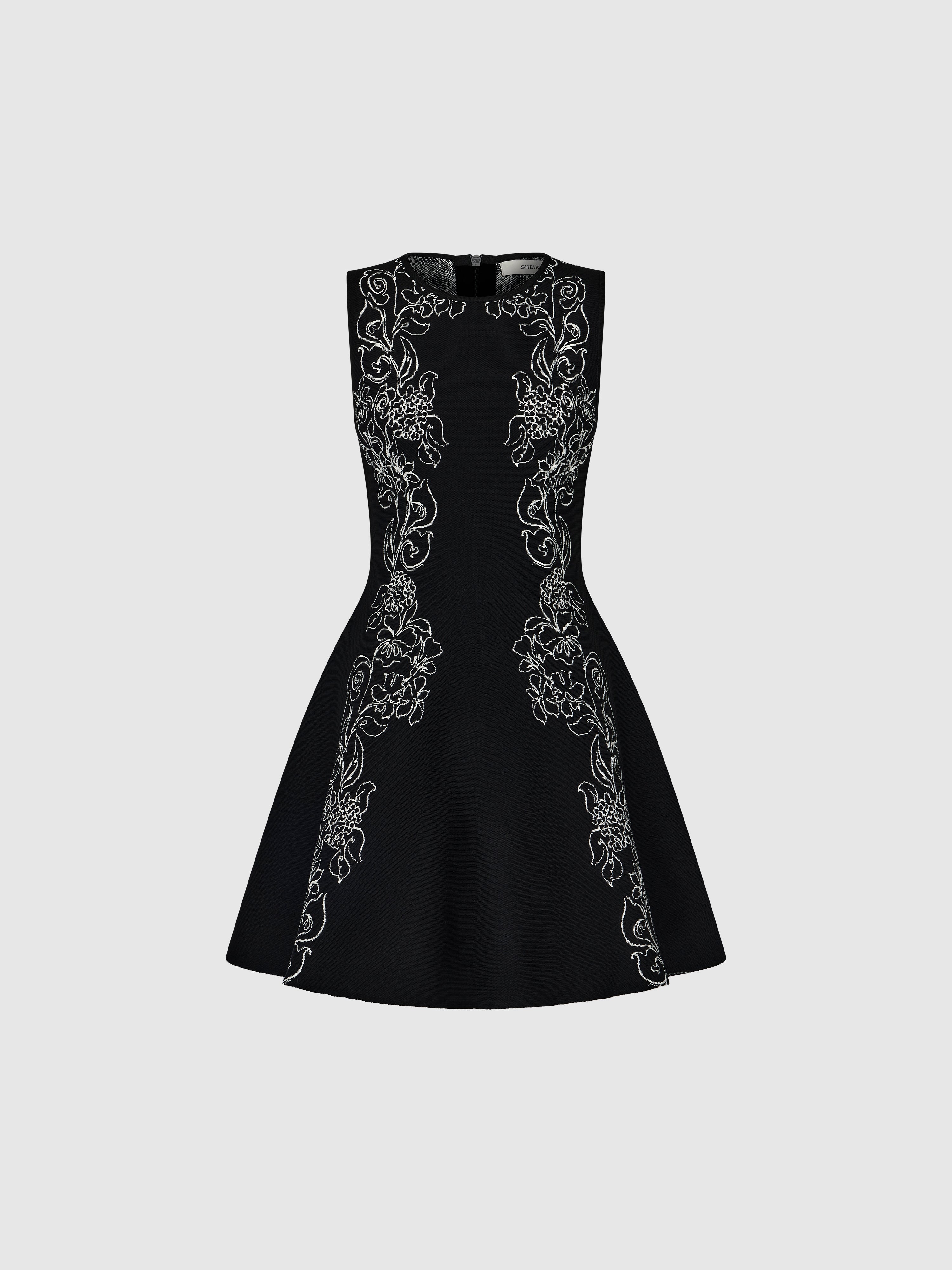 Josie Knit Dress Black | Floral Print Mini Dress | SHEIKE