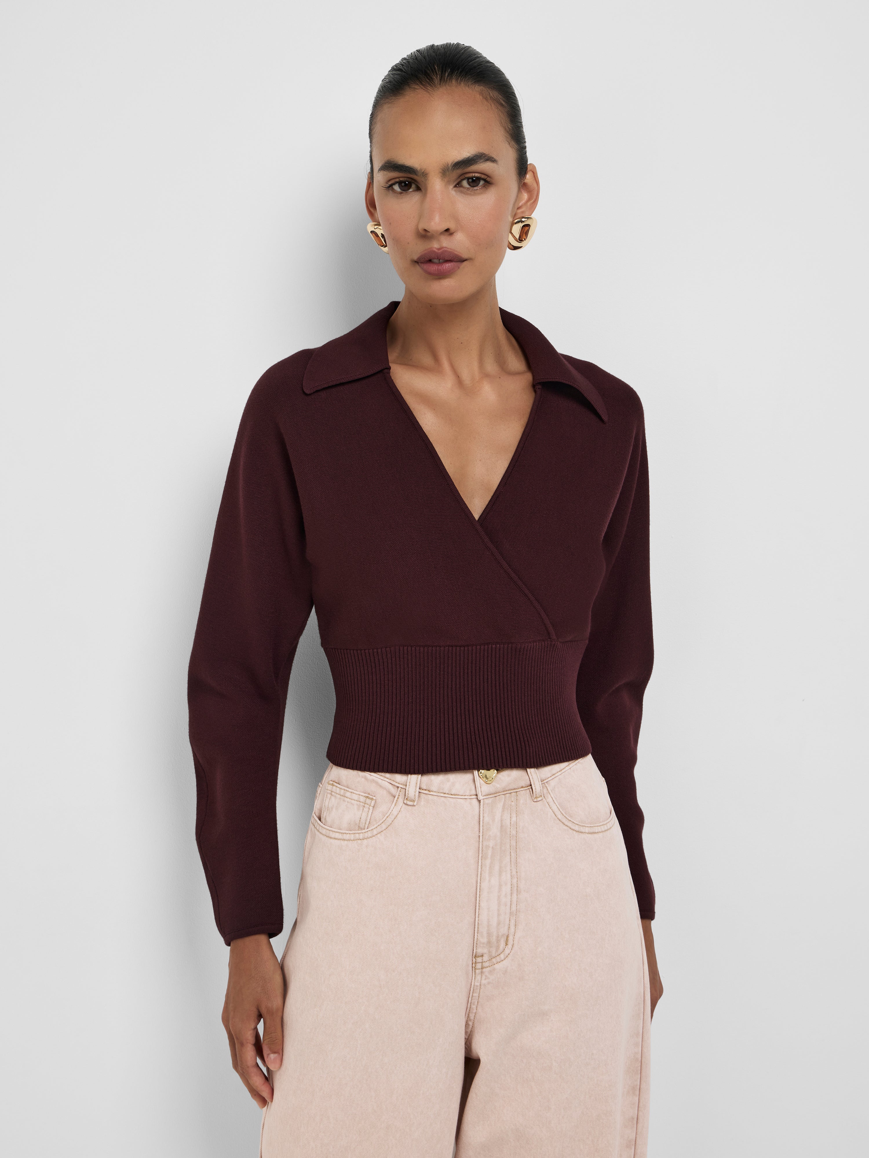 Izzy Knit Jumper Black Jam | V Neck Knit Top | SHEIKE