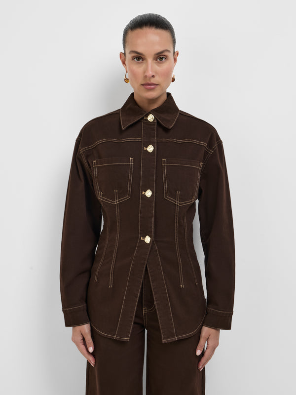 Size8 SHEIKE Broadway Denim Shirt Chocolate 1008545 Close Up Image