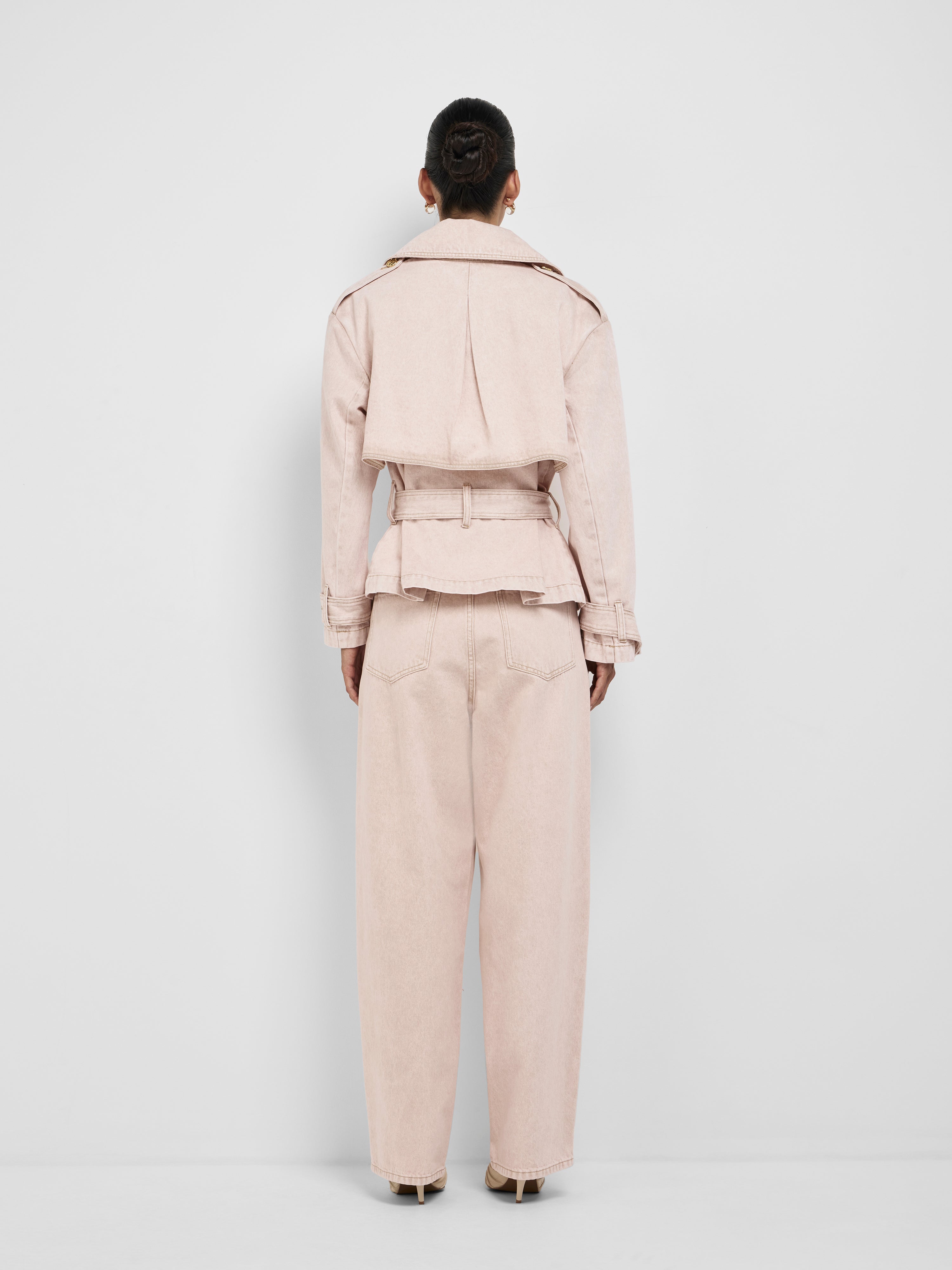 Ava Cropped Trench Pink | Denim Trench Coat | SHEIKE
