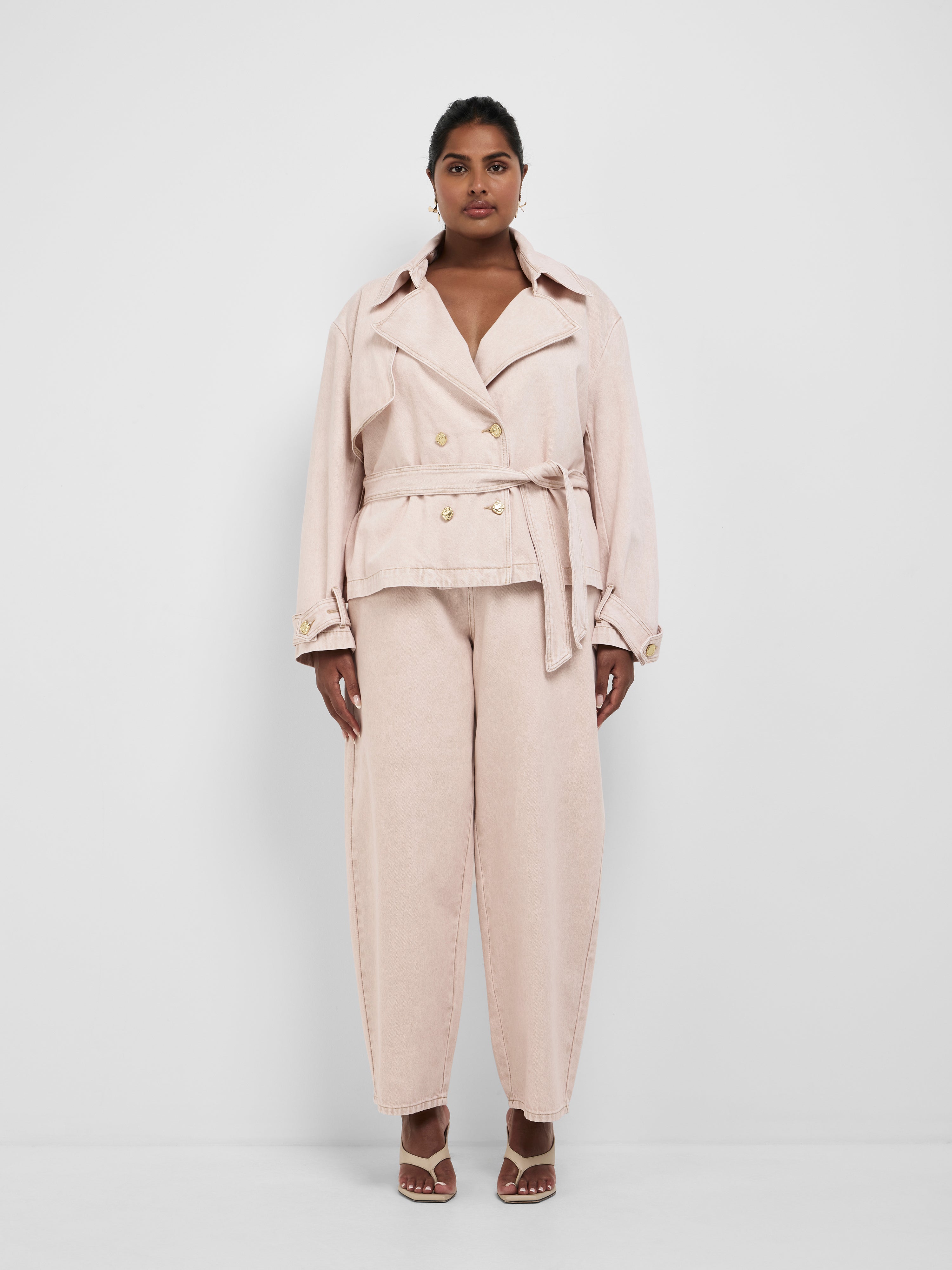Ava Cropped Trench Pink | Denim Trench Coat | SHEIKE