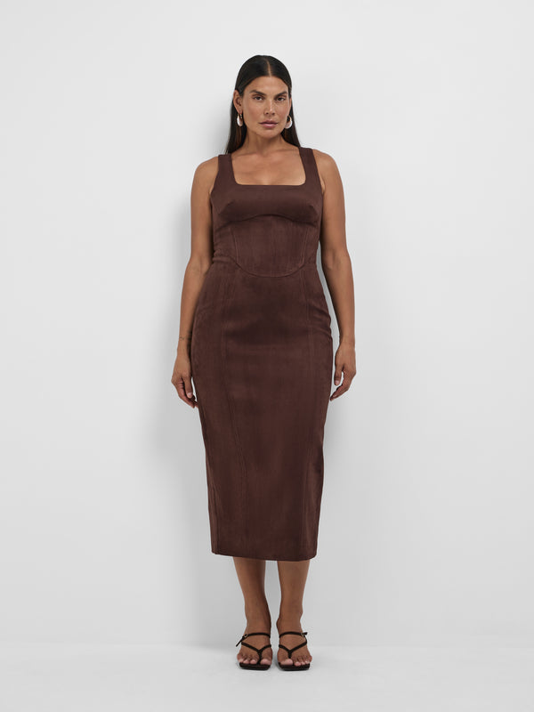Size12 SHEIKE Nala Midi Dress Cocoa 1008593 Front Image